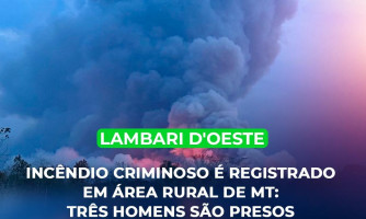 Incêndio criminoso é registrado em área rural de MT: Três homens são presos