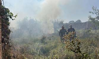 Incêndio em terreno mobiliza Corpo de Bombeiros