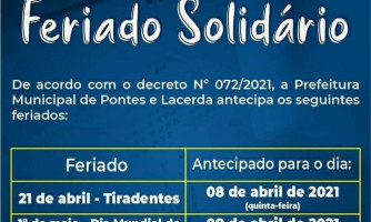 Decreto municipal antecipa feriados em Pontes e Lacerda