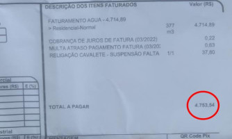 Moradora se assusta com fatura de água no valor de R$ 4 mil, em Pontes e Lacerda