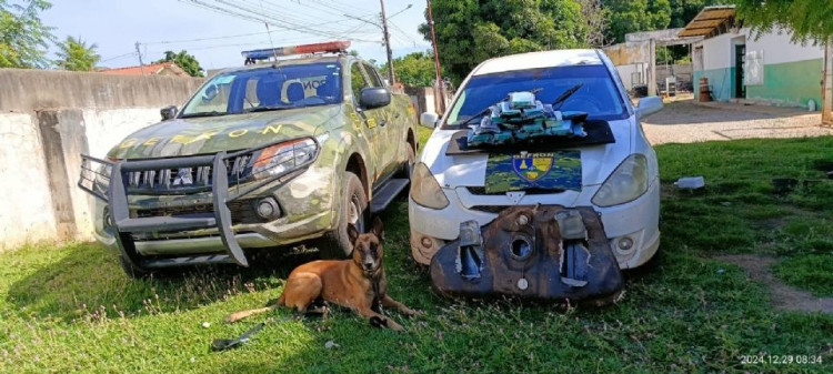 Cães farejadores encontram 22 pacotes de drogas escondidos em veículo vindo da Bolívia
