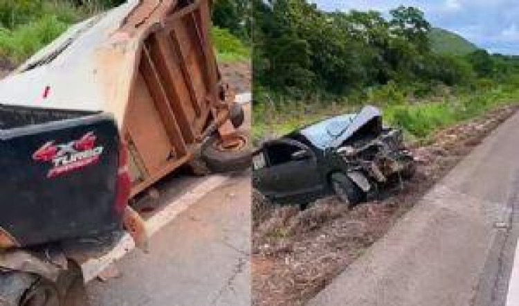 Acidente entre carro e camionete deixa casal e duas crianças feridas em Cáceres