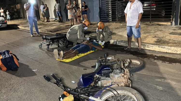 Motociclista fica ferido em acidente na noite deste domingo em Pontes e Lacerda