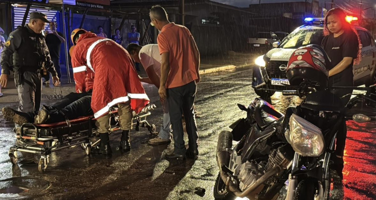 Motociclista fica ferido em acidente na noite desta quarta-feira em Pontes Lacerda