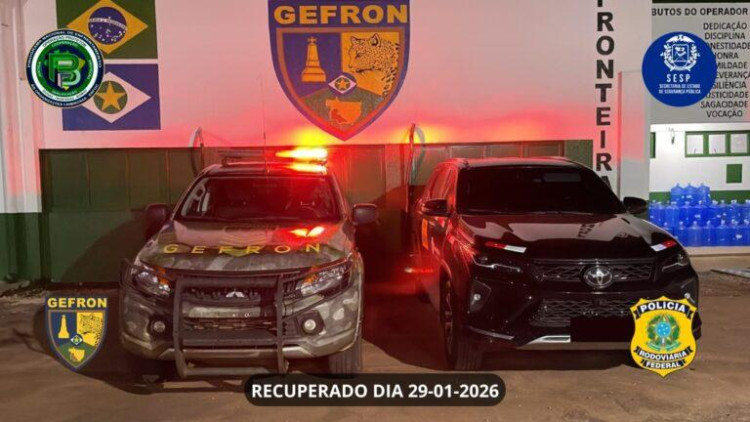 GEFRON e PRF recuperam Hilux SW4 roubada e detêm suspeito em Porto Esperidião