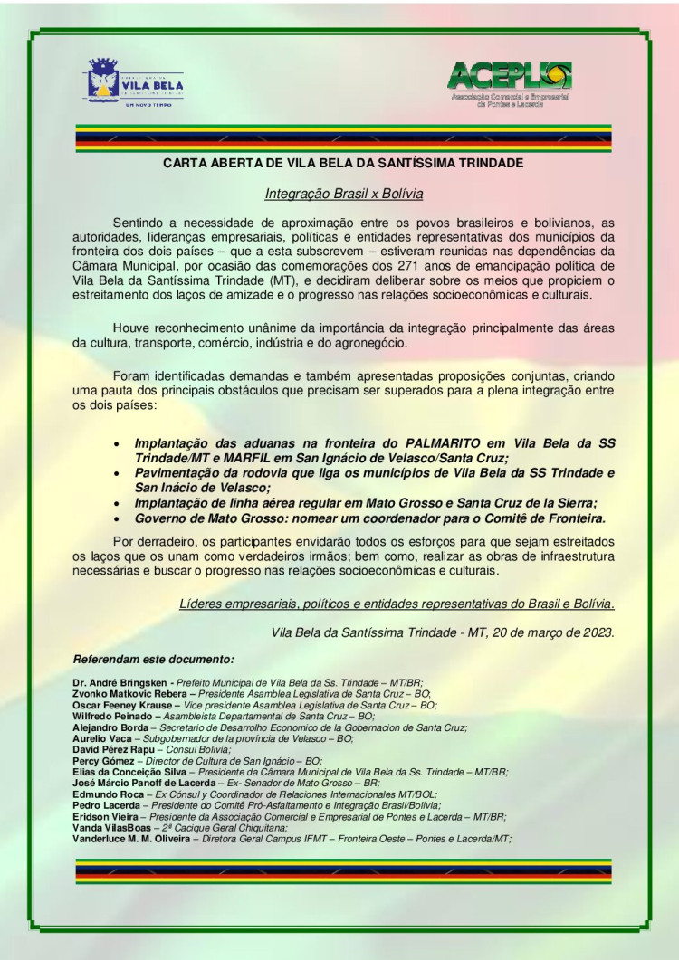 Associação Comercial divulga a pauta de reivindicações para incrementar negócios com municípios bolivianos da fronteira