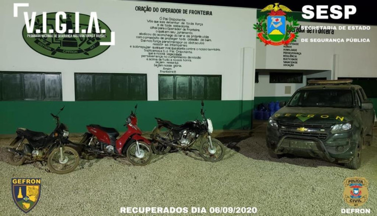 Operação integrada apreende três motocicletas que seriam levadas para a Bolívia