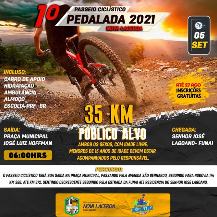 Prefeitura de Nova Lacerda abre inscrições para Passeio Ciclístico 1ª Pedalada 2021
