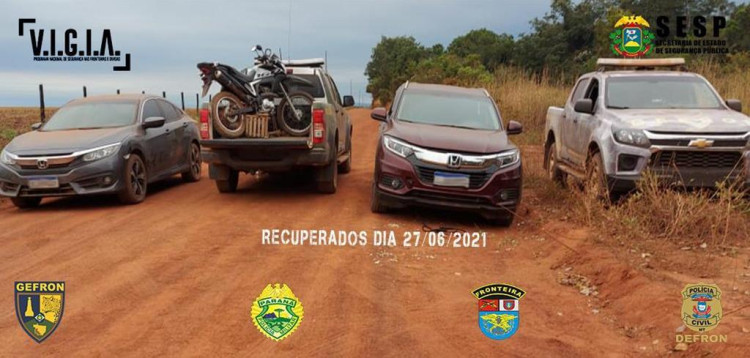 Um veículo roubado no Rio de Janeiro e outro clonado são recuperados pelo Gefron em Vila Bela. Duas pessoas acabaram presas